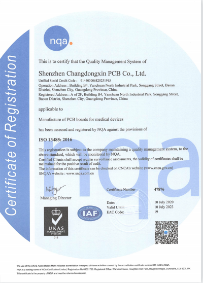 CDX PCB certified by ISO 13485:2016